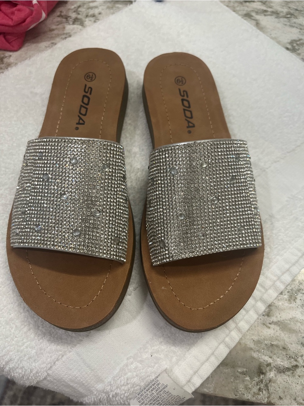 SODA Women's Silver Rhinestone Embellished Slide Sandals